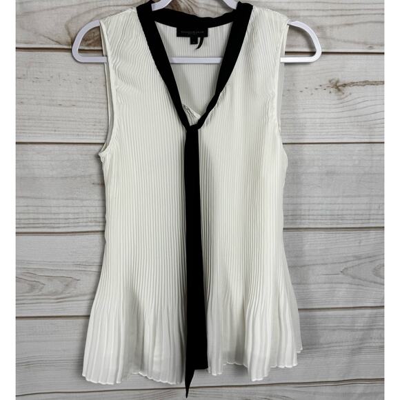 Donna Karan New York White & Black Pleated Tie Front Sleeveless Blouse Size XL - Picture 1 of 9